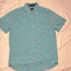 J. Crew Factory Men's Green Patterned Short Sleeve Shirt